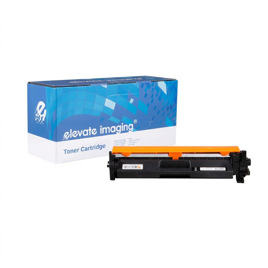 Elevate Imaging HP 17A black compatible toner cartridge with its blue and white branded packaging.