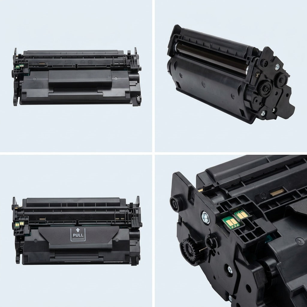 Four-view matrix of the Elevate Imaging HP CF226X black toner cartridge showing technical angles.