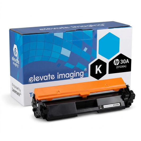 Elevate Imaging compatible black toner cartridge for HP 30A CF230A with branded retail box.