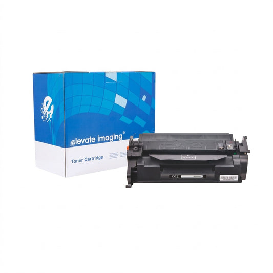 Elevate Imaging compatible HP 58A (CF258A) black toner cartridge with its blue and white retail box.