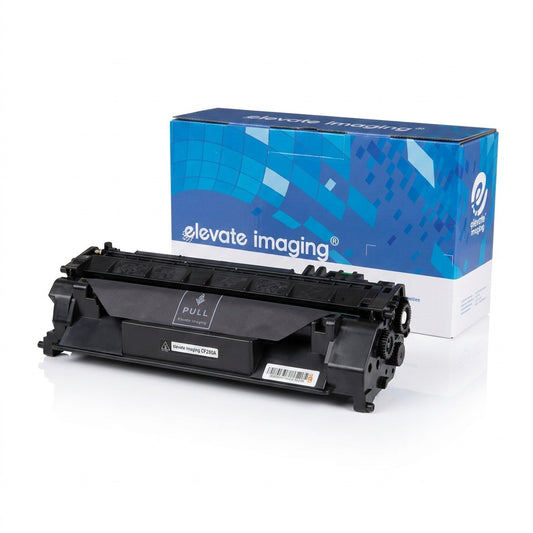 Elevate Imaging remanufactured HP 80A (CF280A) black toner cartridge with branded retail box.
