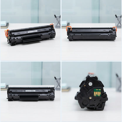Four-view matrix of an Elevate Imaging HP 83A (CF283A) black toner cartridge showing multiple angles.
