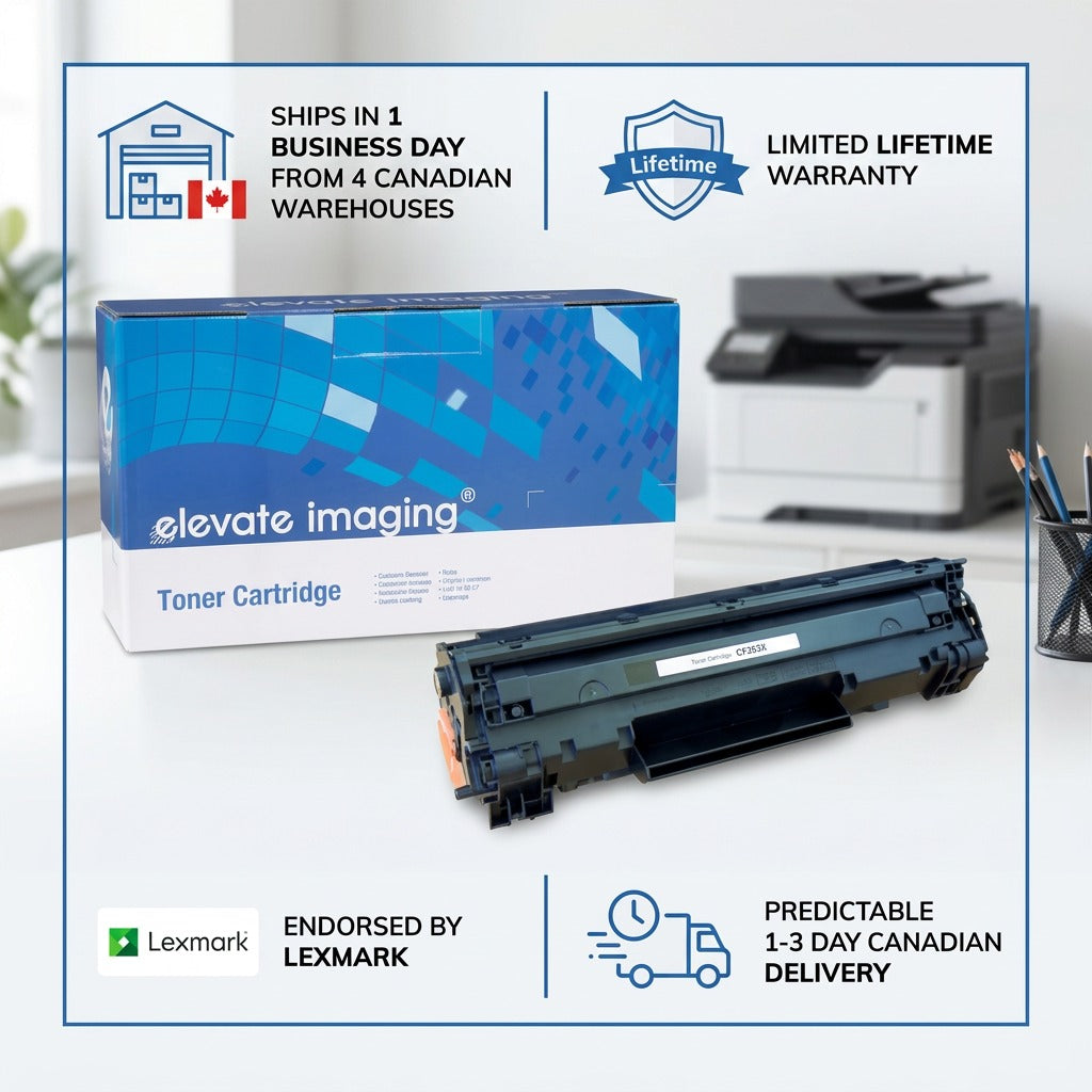 Elevate Imaging HP 83X toner cartridge and box with Canadian shipping and warranty details.