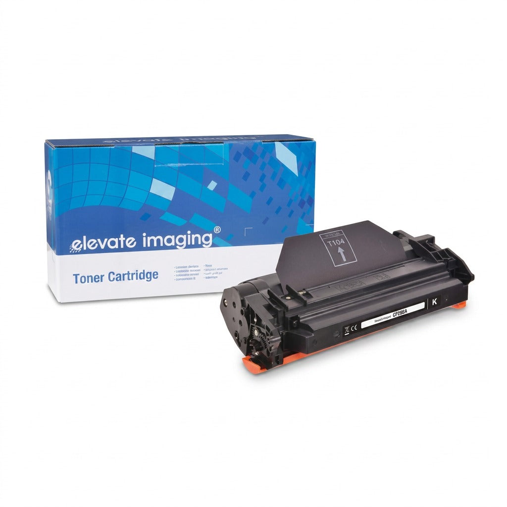 Elevate Imaging HP 89A (CF289A) compatible black toner cartridge beside its blue Elevate Imaging retail box, on white