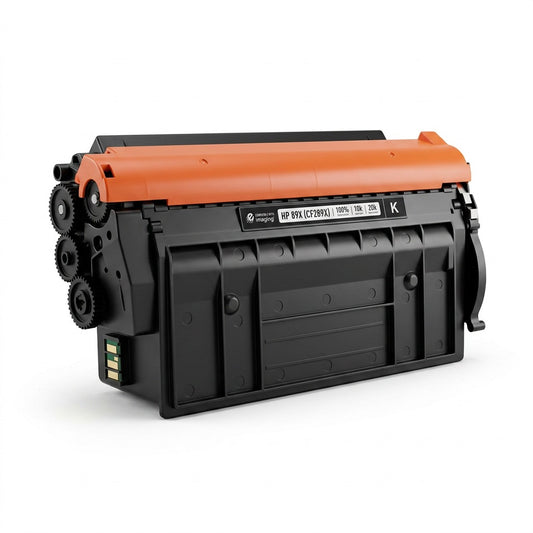 Elevate Imaging compatible HP 89X (CF289X) black toner cartridge with orange protector strip.
