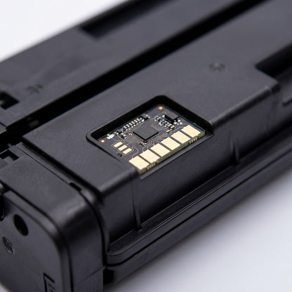 Macro view of the gold-plated contact chip on an Elevate Imaging HP 89Y compatible toner cartridge.