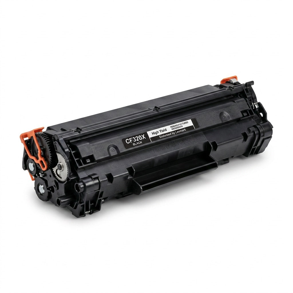 Elevate Imaging remanufactured HP 652A CF320X high yield black toner cartridge on white background.