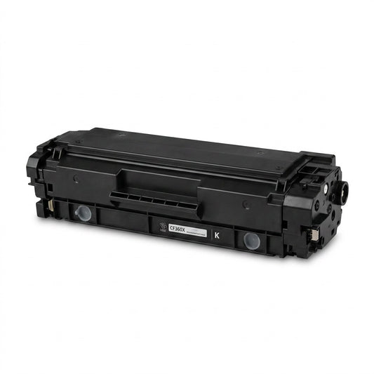 Elevate Imaging remanufactured HP 508X (CF360X) high yield black toner cartridge on white background.