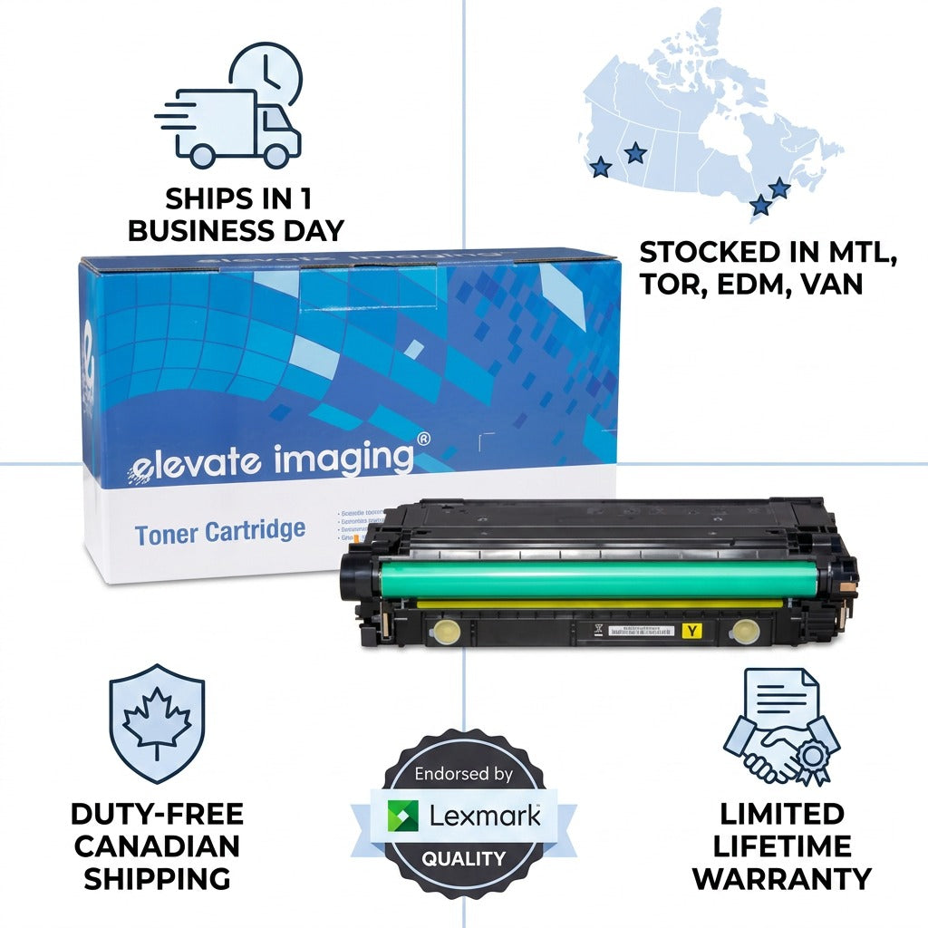 Elevate Imaging HP 508X yellow toner cartridge with 1-day Canadian shipping and lifetime warranty.
