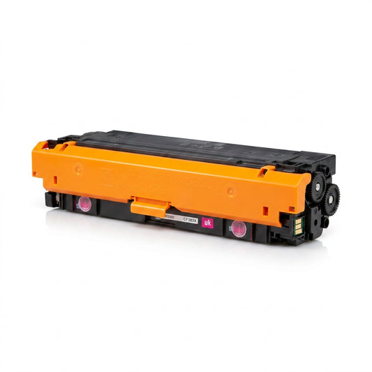 Elevate Imaging remanufactured HP 508X (CF363X) high yield magenta toner cartridge with orange clip.