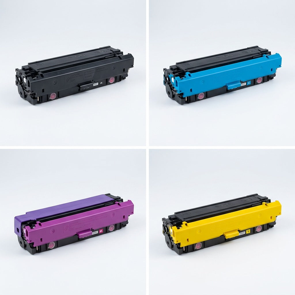 Grid showing four Elevate Imaging HP 508X toner cartridges in black, cyan, magenta, and yellow.