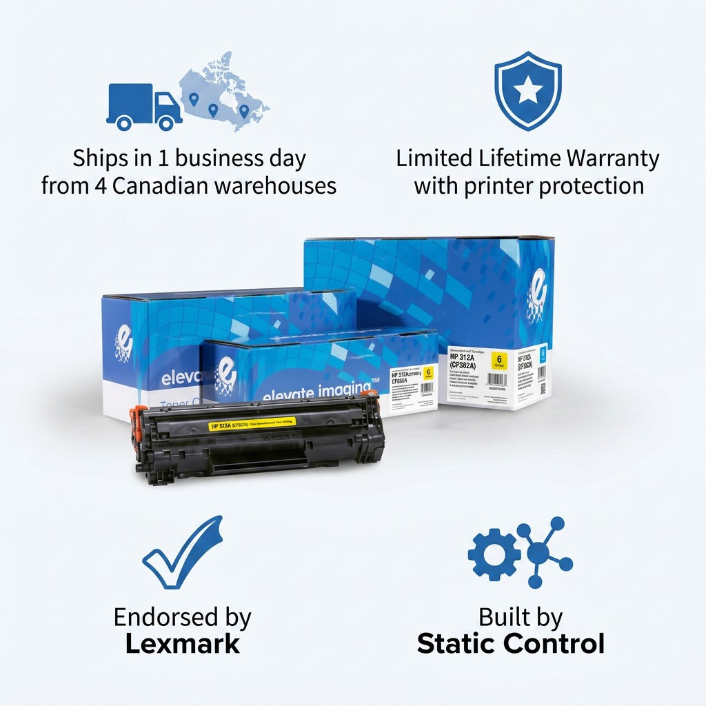 Elevate Imaging yellow toner cartridge for HP 312A with fast Canada-wide shipping and lifetime warranty.