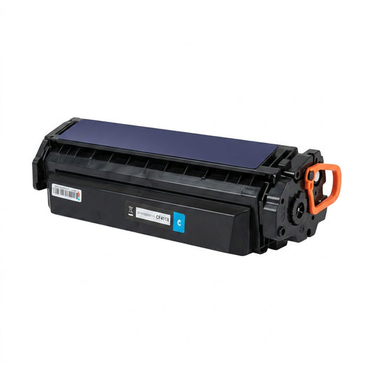 Elevate Imaging remanufactured HP 410X (CF411X) high yield cyan toner cartridge on white background.