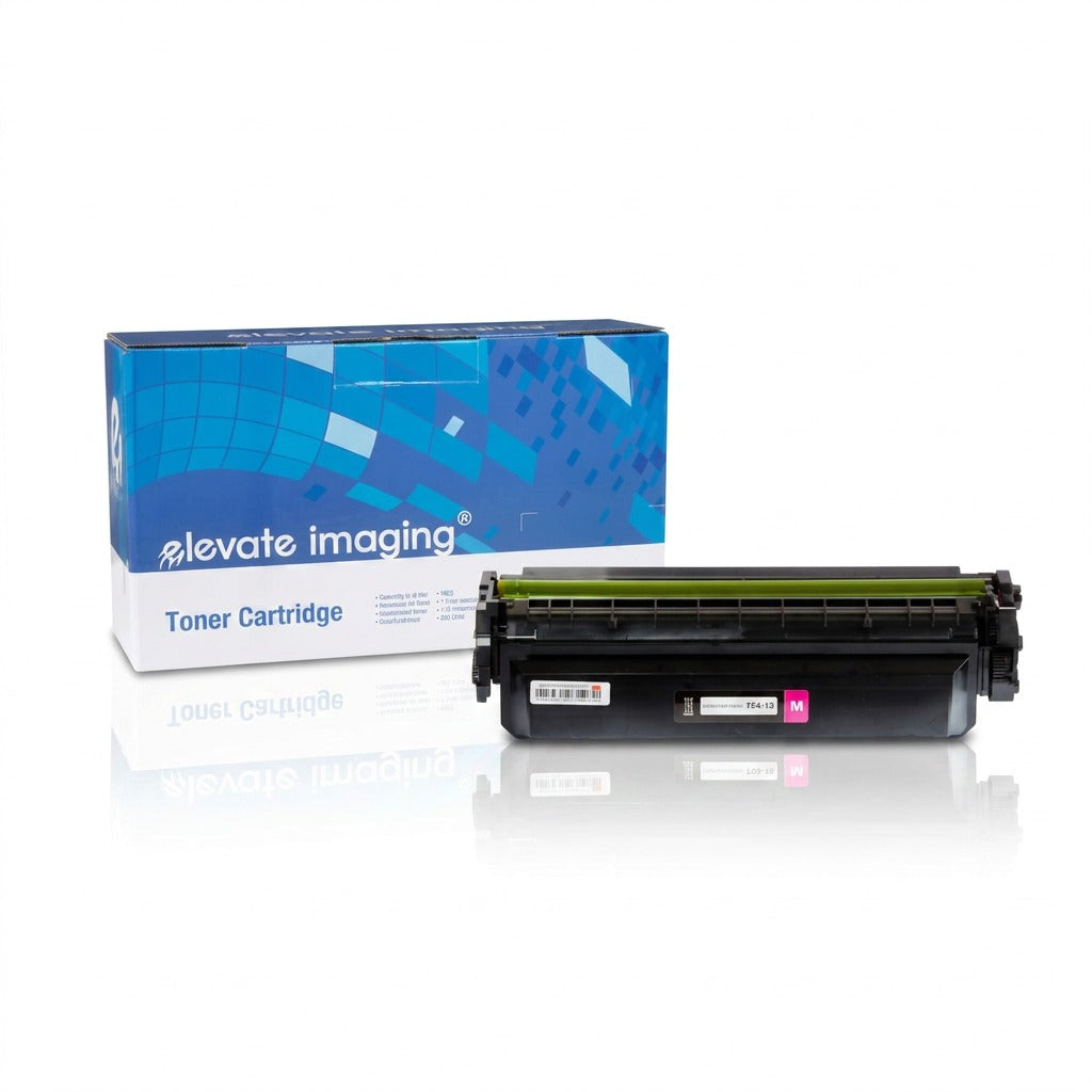 Elevate Imaging remanufactured HP 410X (CF413X) magenta toner cartridge and branded product box.