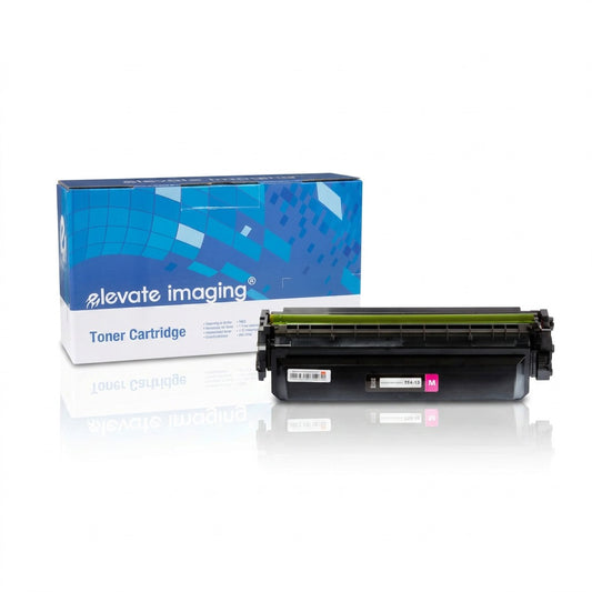 Elevate Imaging remanufactured HP 410X (CF413X) magenta toner cartridge and branded product box.