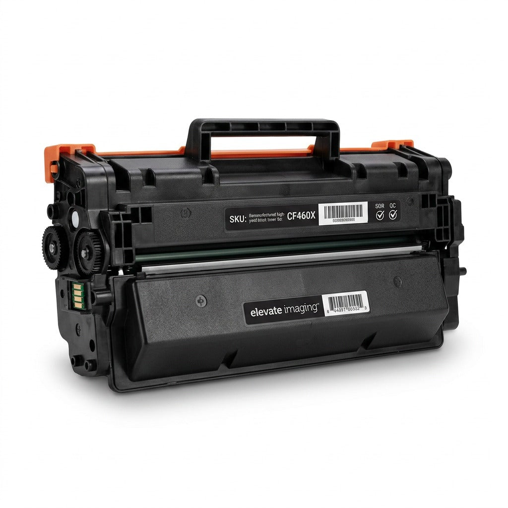 Elevate Imaging remanufactured HP 656X (CF460X) black toner cartridge on a white background.