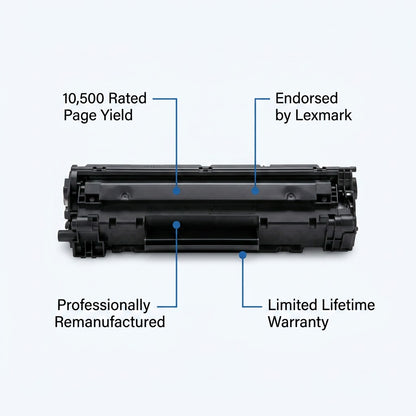 HP 656X (CF460X) Remanufactured Black Toner Cartridge with features callouts for yield and warranty.