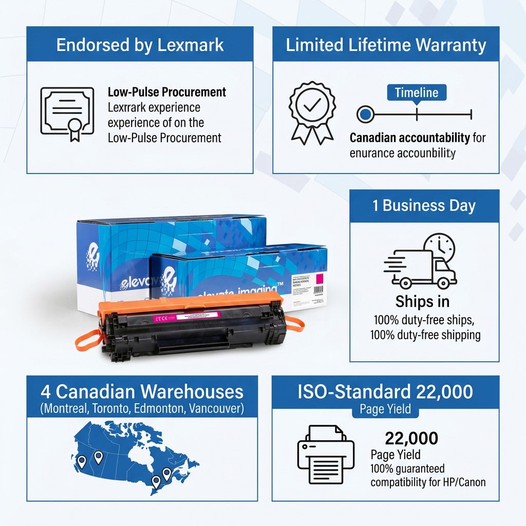 Elevate Imaging HP 73X Magenta Toner infographic showing 22,000 page yield and fast Canada shipping.