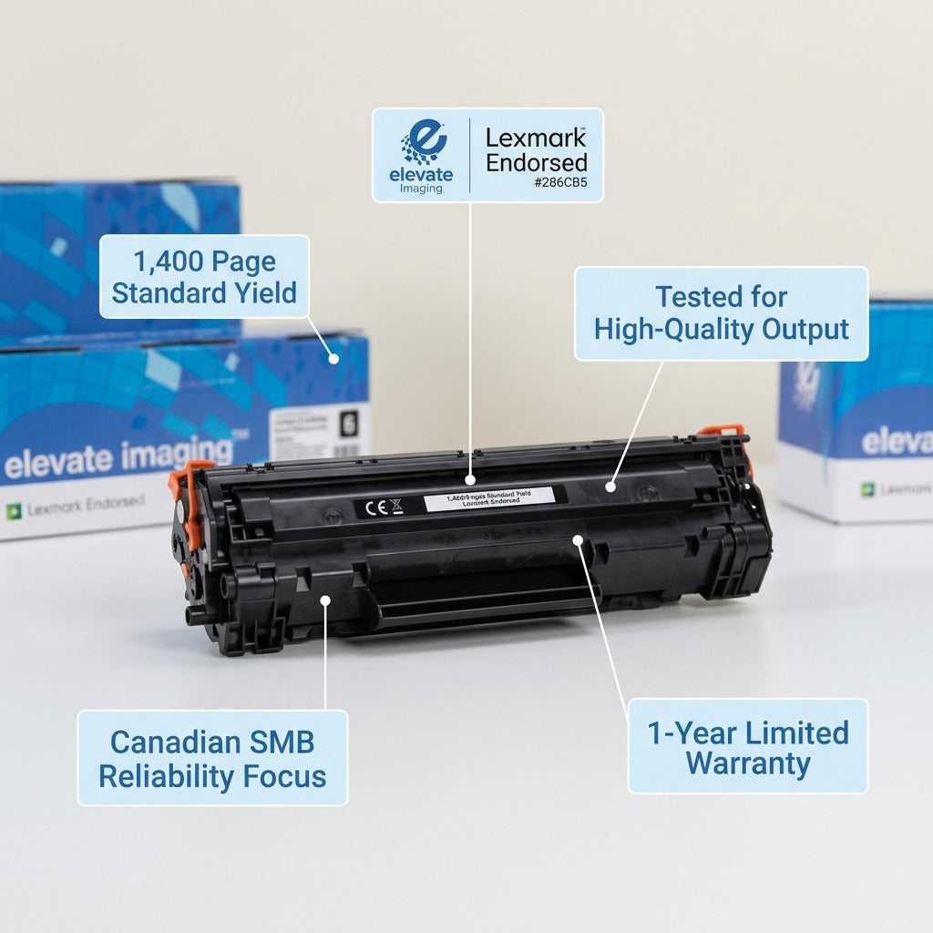 Elevate Imaging HP 202A CF500A toner cartridge with 1,400 page yield and 1-year limited warranty.
