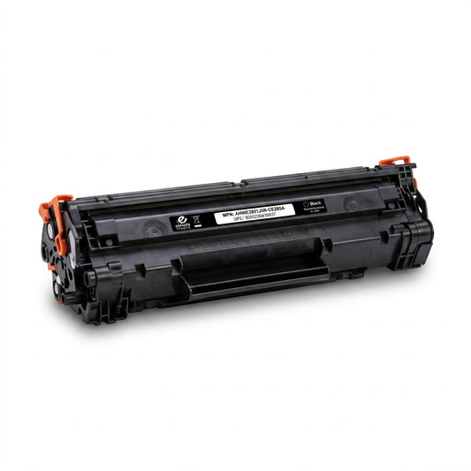 Elevate Imaging remanufactured HP 85A CE285A black laser toner cartridge on a white background.