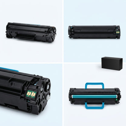 A four-angle view of an Elevate Imaging HP 651A (CE341A) Cyan Remanufactured Toner Cartridge.