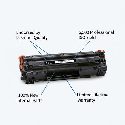 Elevate Imaging HP 410X toner cartridge diagram highlighting Lexmark quality and 6,500 page yield.