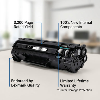 Elevate Imaging 202X Black Toner with callouts for 3,200 page yield and lifetime warranty.